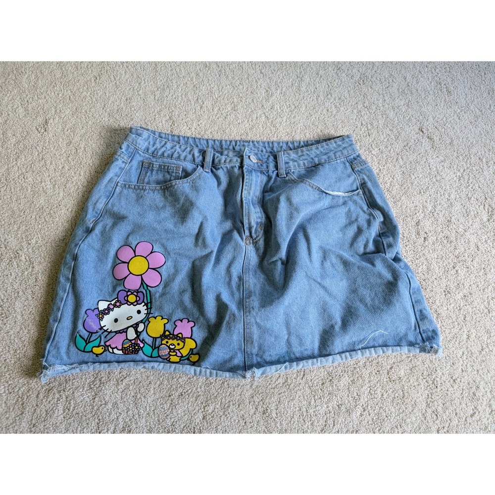 Sanrio x Shein Hello Kitty Denim High-Waisted Skirt Womens Size XL Blue Mini